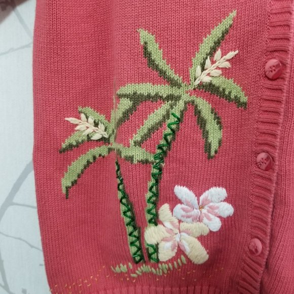 Tabi Vtg Salmon Tropical Island Theme Cardigan - Picture 2 of 5